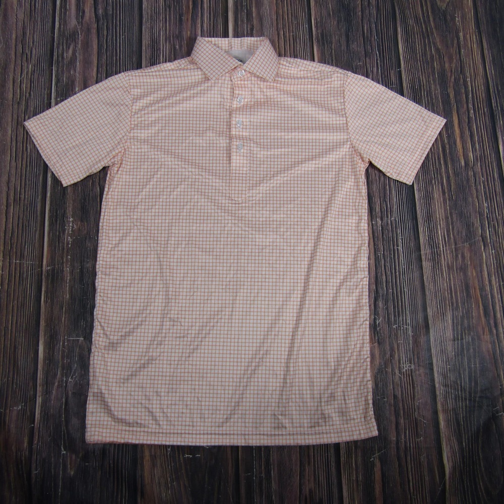 Collars & Co. Polo Shirt Mens Small Orange White Check Plaid Dress Collar Golf